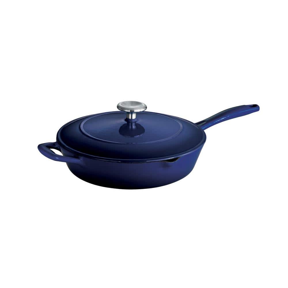 Tramontina Bestow 10 In. Enameled Cast Iron Skillet In Gradated Cobalt With Lid