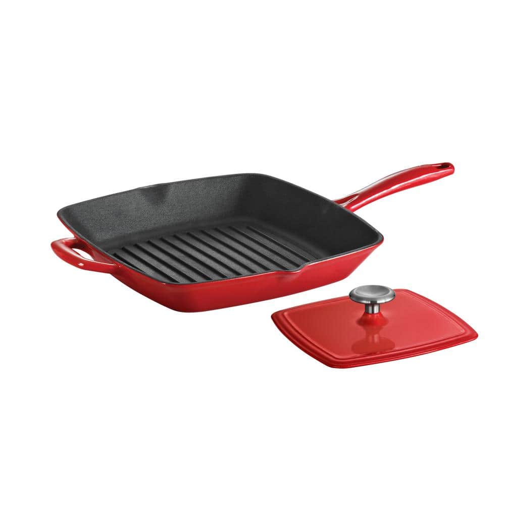 Tramontina Bestow 11.5 In. Enameled Cast Iron Grill Pan In Gradated Red With Bacon Press