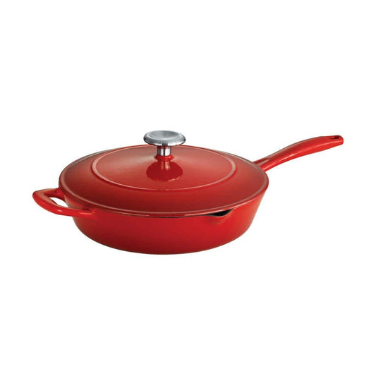 Tramontina Bestow 10 In. Enameled Cast Iron Skillet In Gradated Red With Lid