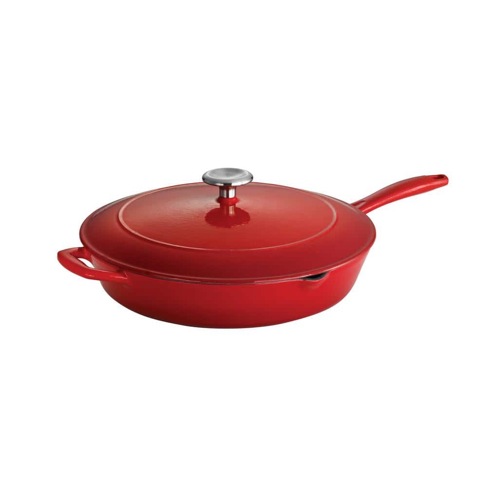 Tramontina Bestow 12 In. Enameled Cast Iron Skillet In Gradated Red With Lid