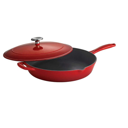 Tramontina Bestow 12 In. Enameled Cast Iron Skillet In Gradated Red With Lid