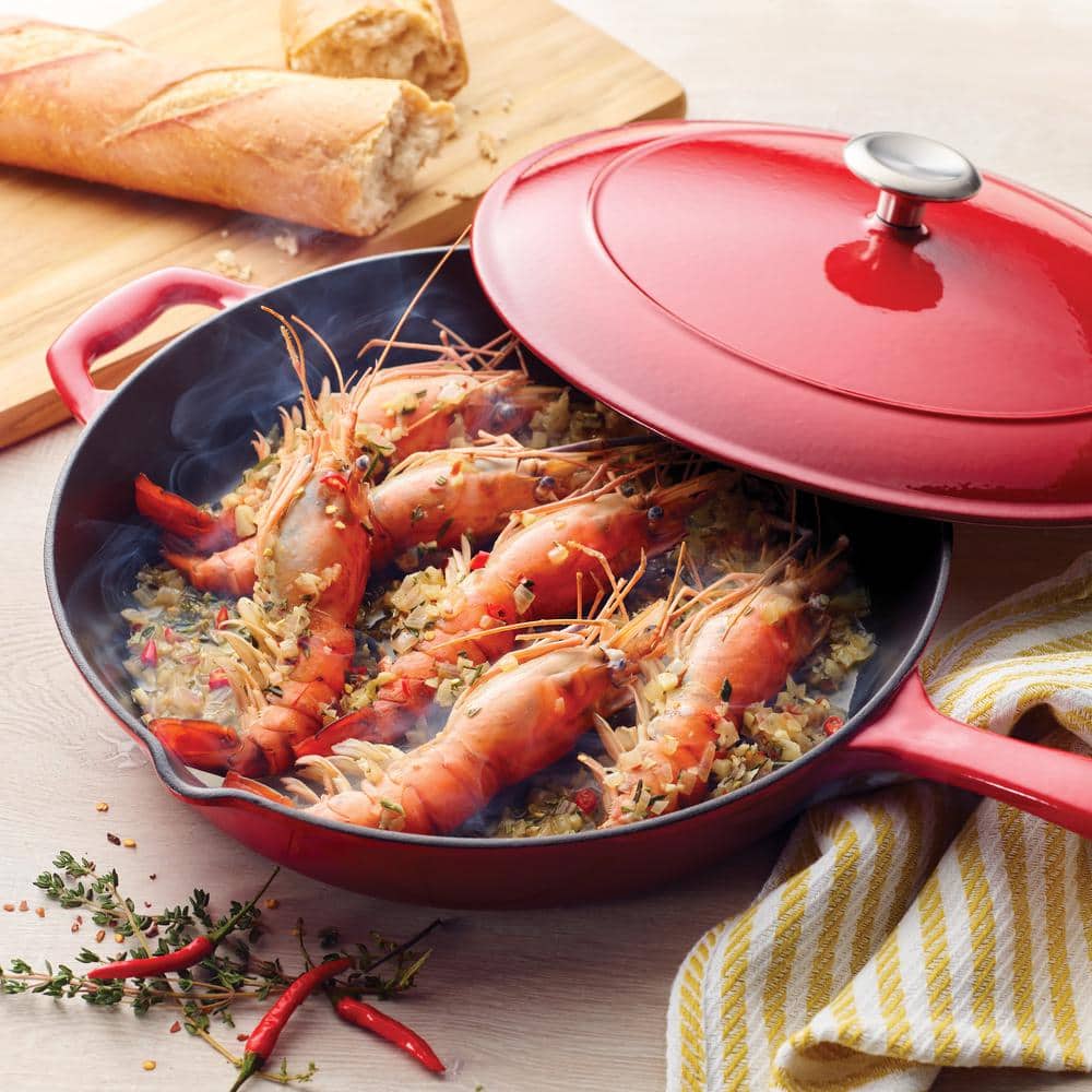 Tramontina Bestow 12 In. Enameled Cast Iron Skillet In Gradated Red With Lid