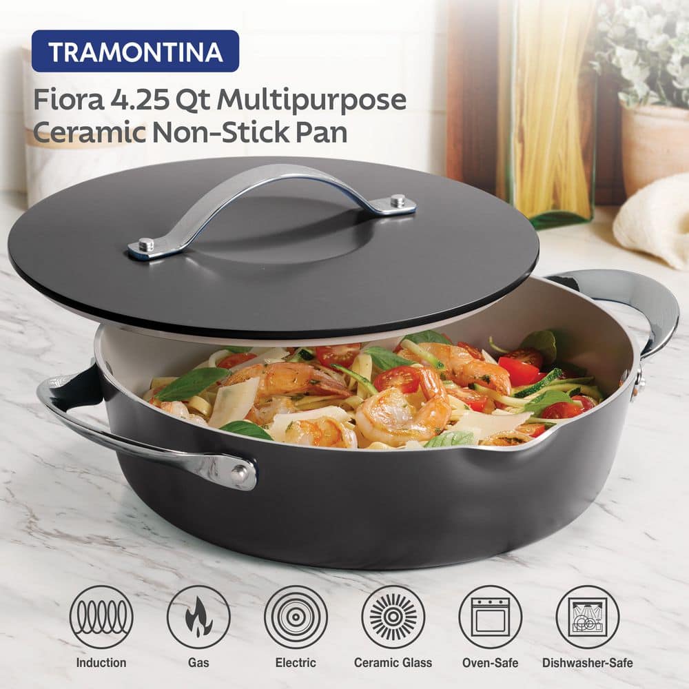 Tramontina Fiora 12 In 4.25 Qt Aluminum Ceramic Non-Stick Frying Pan With Lid - Gray