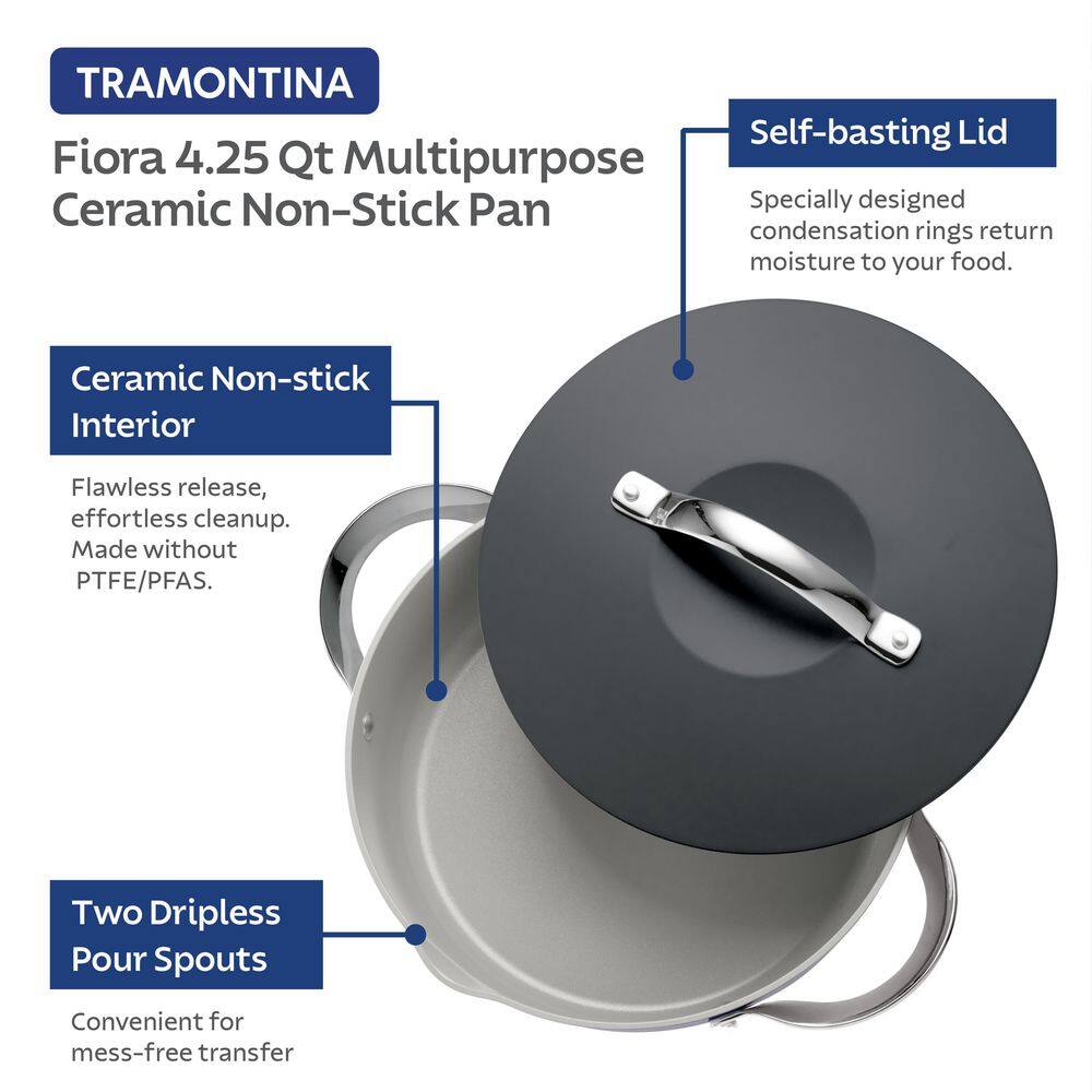 Tramontina Fiora 12 In 4.25 Qt Aluminum Ceramic Non-Stick Frying Pan With Lid - Gray