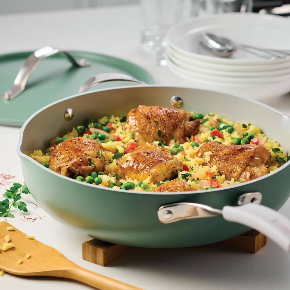 Tramontina All In One Plus Pan 5 Qt. Aluminum Ceramic Nonstick, Sea Salt