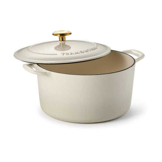 Tramontina Bestow 6.5 Qt. Enameled Cast Iron Round Dutch Oven With Lid-Latte With Gold Knob