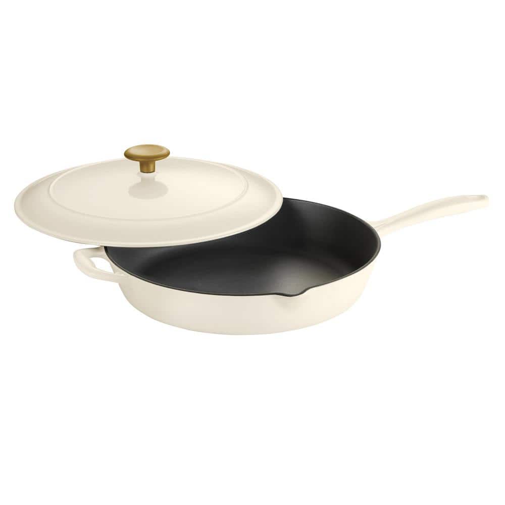 Tramontina Bestow 12 In. Enameled Cast Iron Skillet In Latte With Lid