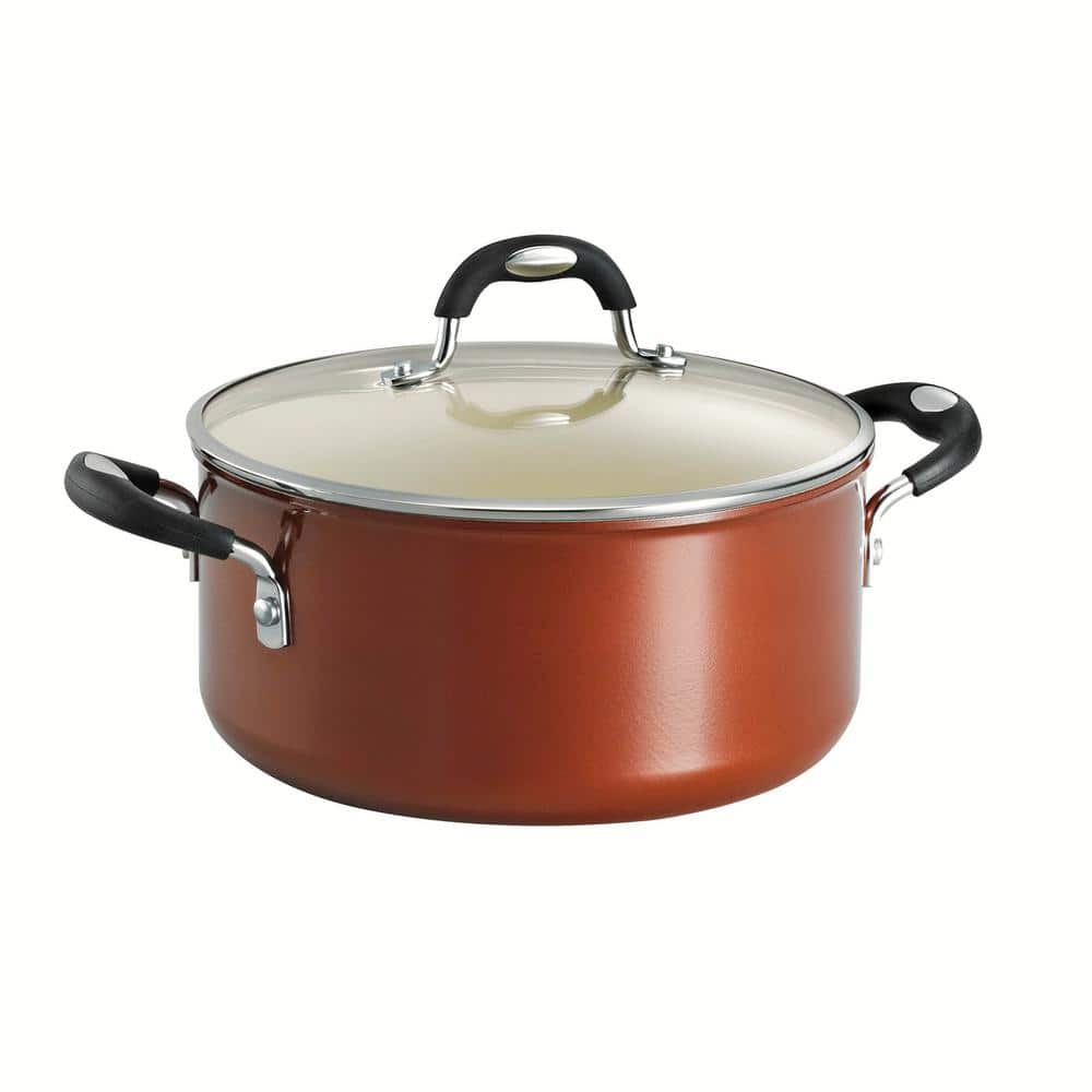 Tramontina Style Ceramica 5 Qt. Round Aluminum Ceramic Nonstick Dutch Oven In Metallic Copper With Glass Lid