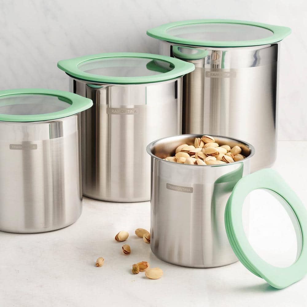 Tramontina 4 Pc Stainless Steel Canister Set - Mint Green