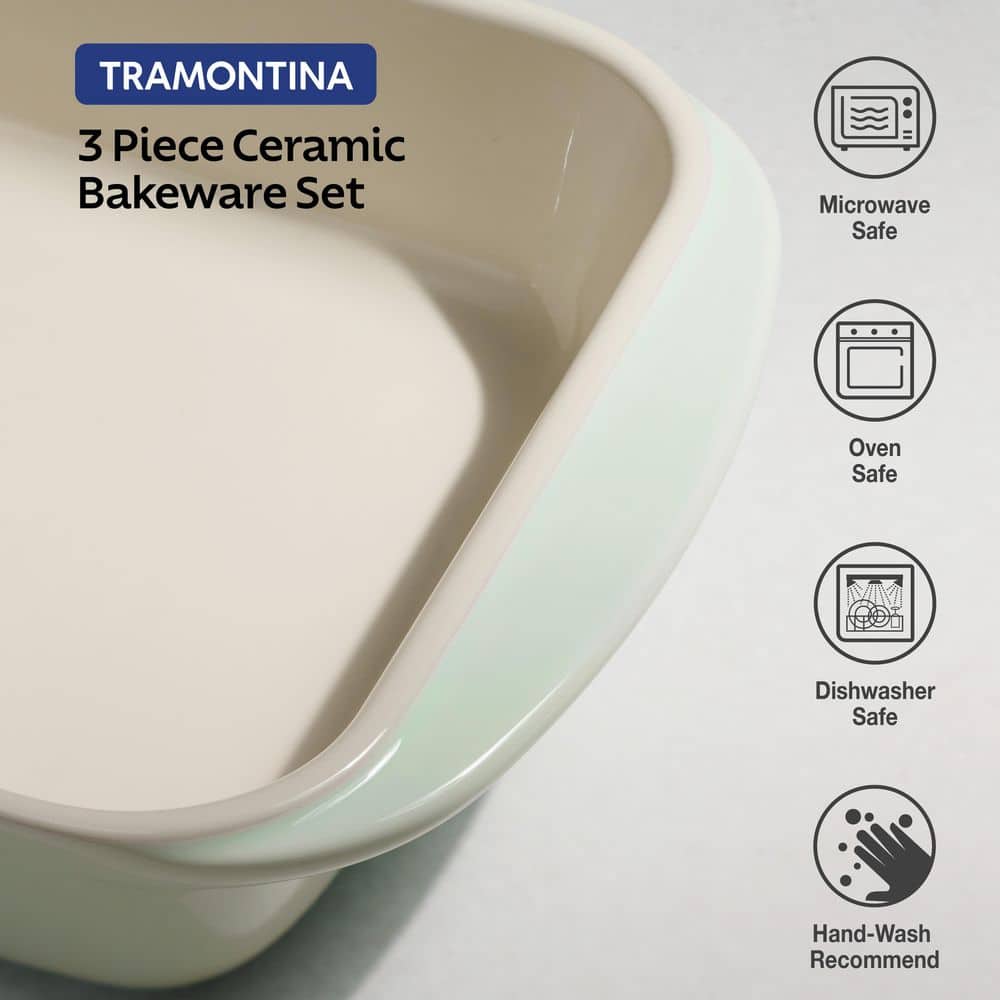 Tramontina Mae 3 Piece Ceramic Porcelain Enamel Bakeware Set-Mint