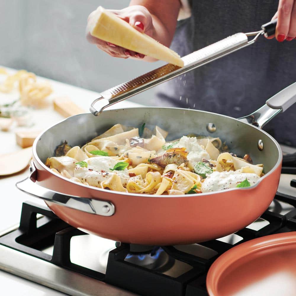 Tramontina All In One Plus Pan 5 Qt. Aluminum Ceramic Nonstick, Persimmon