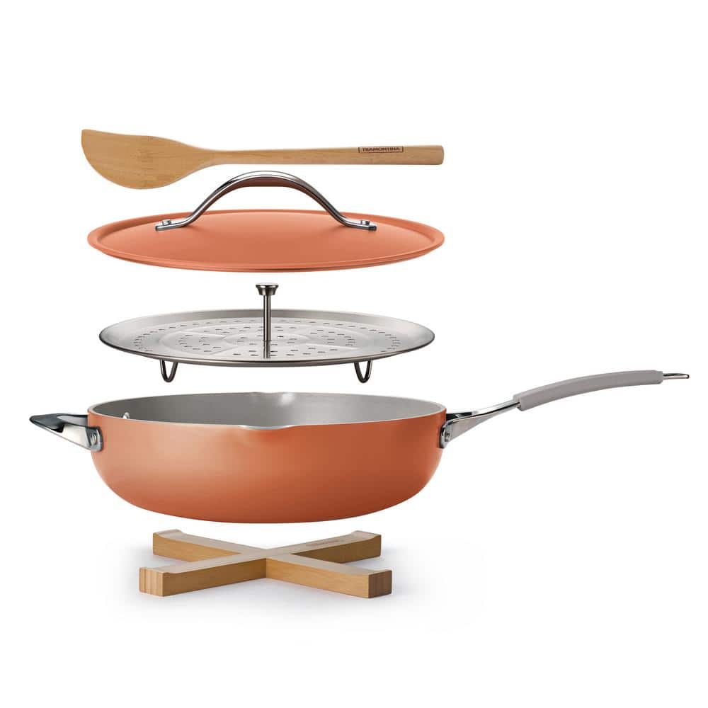 Tramontina All In One Plus Pan 5 Qt. Aluminum Ceramic Nonstick, Persimmon