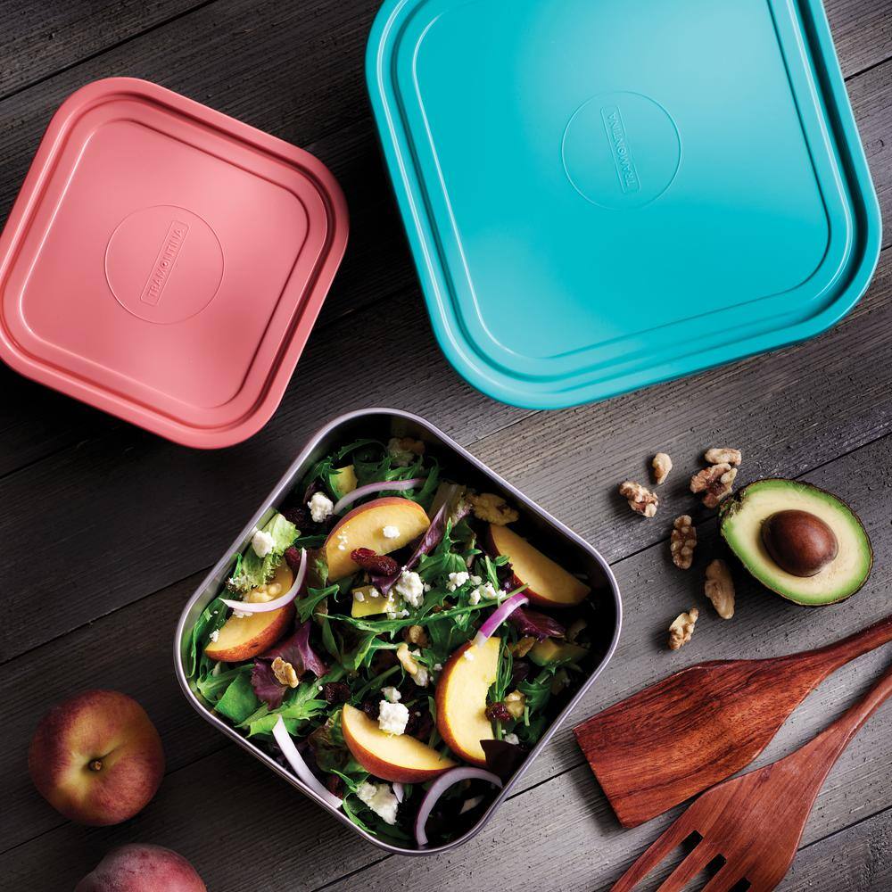 Tramontina 3 Pc Stainless Steel Covered Square Container Set - Multi Color Lids