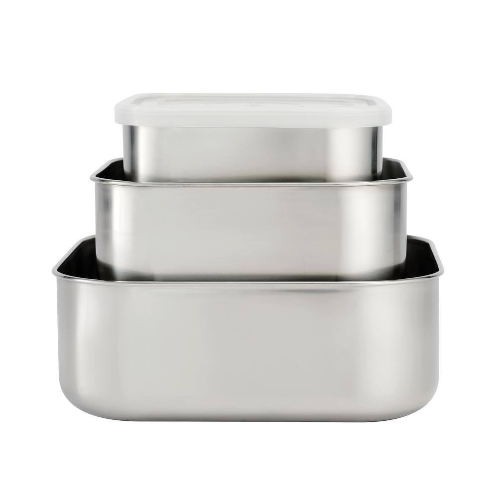 Tramontina 3Pc Stainless Steel Covered Square Container Set - Frosted Lids
