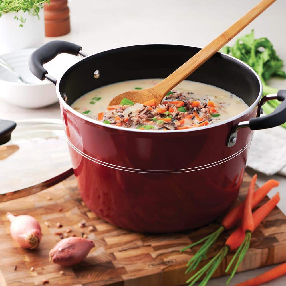 Tramontina Sicilia 8 Qt. Aluminum Nonstick Covered Stock Pot In Raspberry