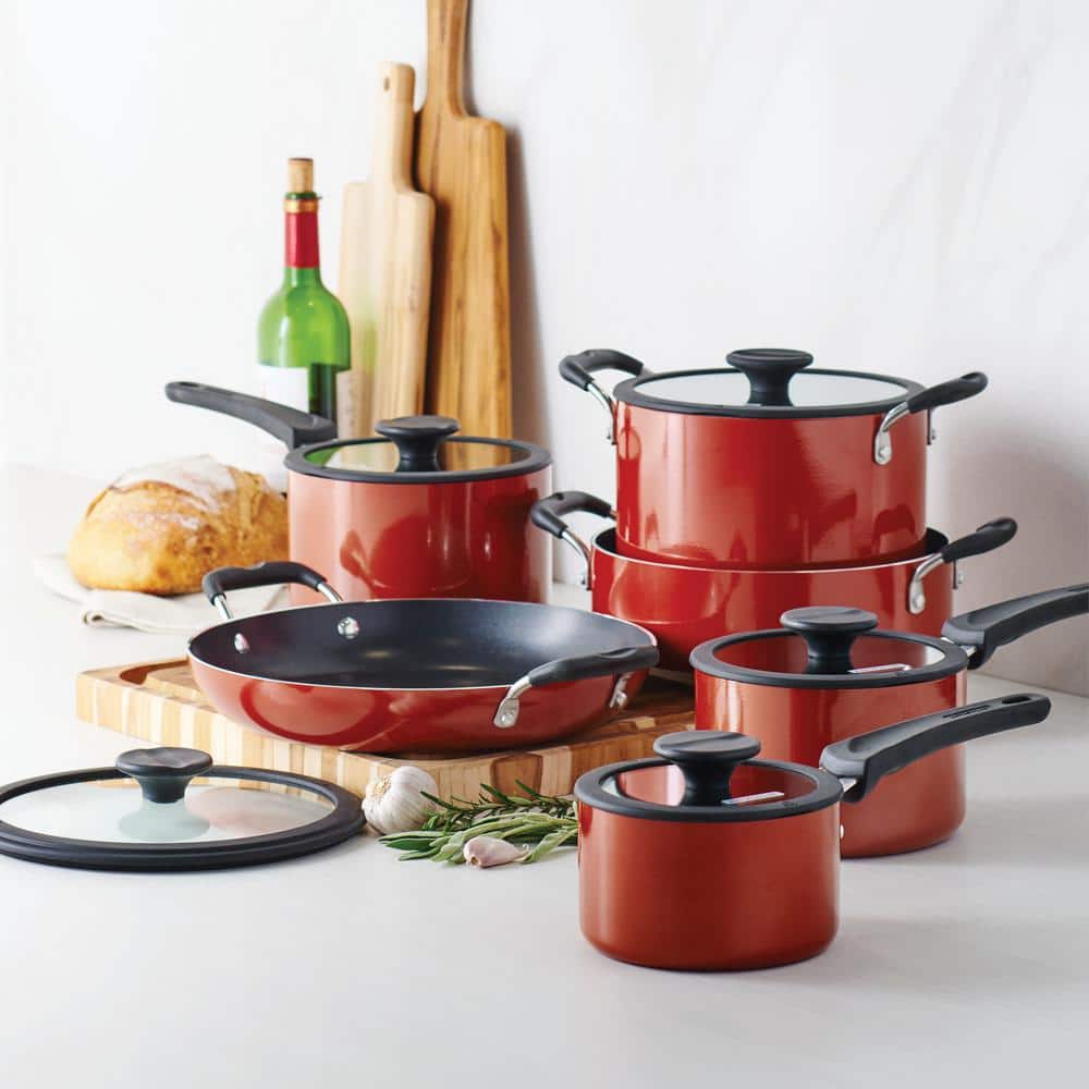 Tramontina 11-Piece Nesting Aluminum Nonstick Cookware Set In Red