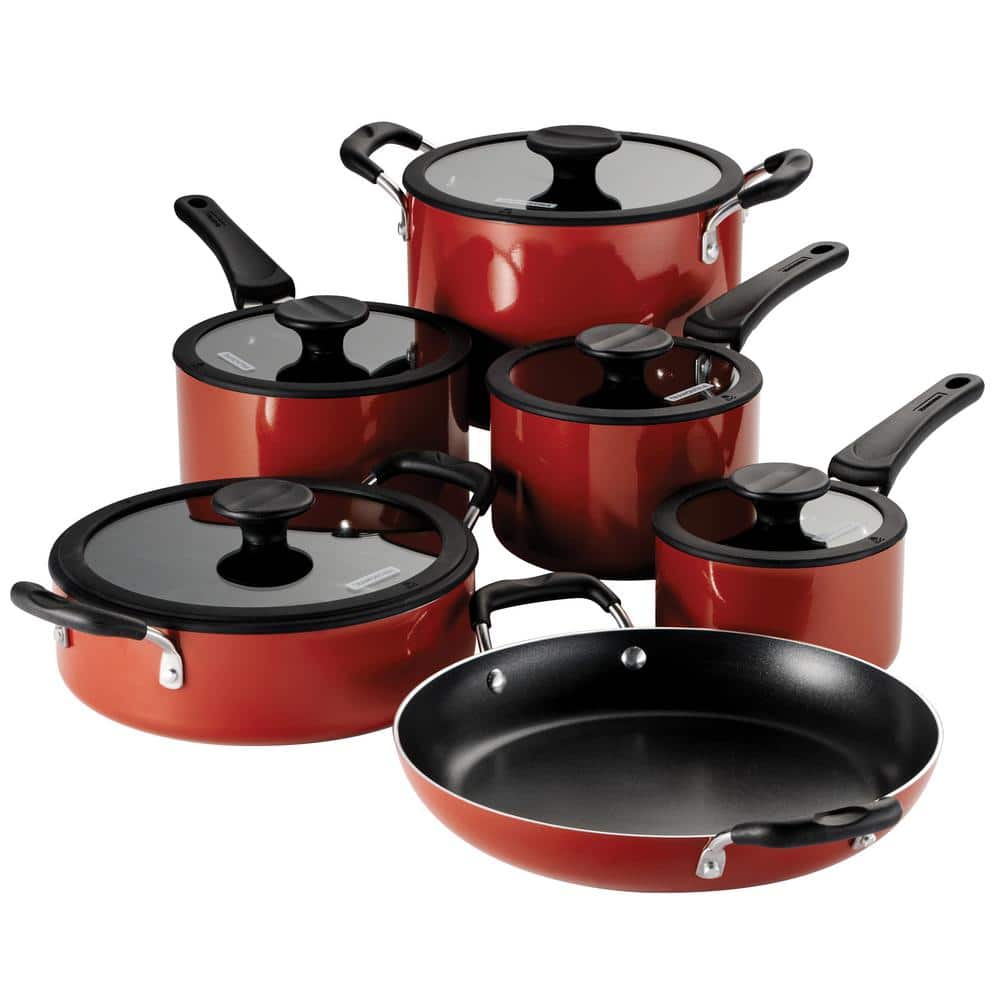 Tramontina 11-Piece Nesting Aluminum Nonstick Cookware Set In Red