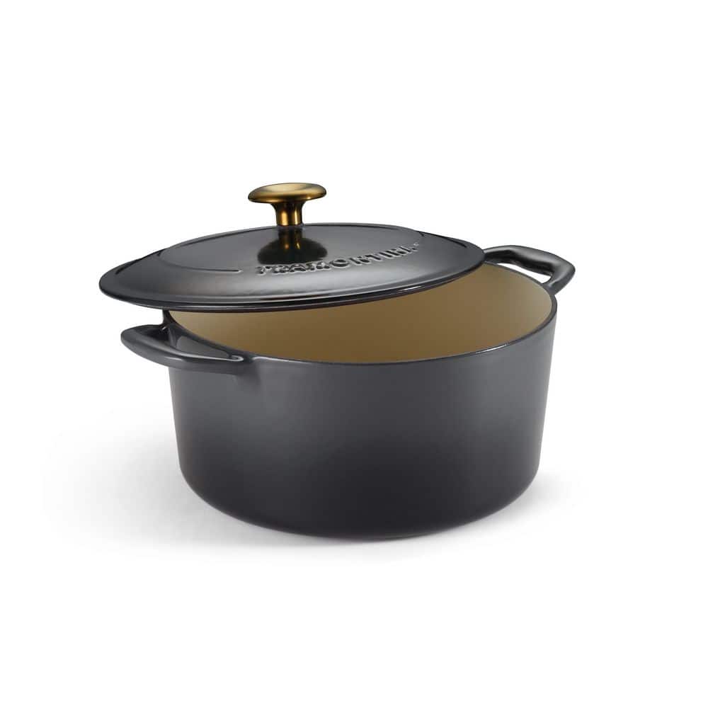 Tramontina Bestow 5.5 Qt. Enameled Cast Iron Round Dutch Oven-Smoke With Gold Stainless Steel Knob