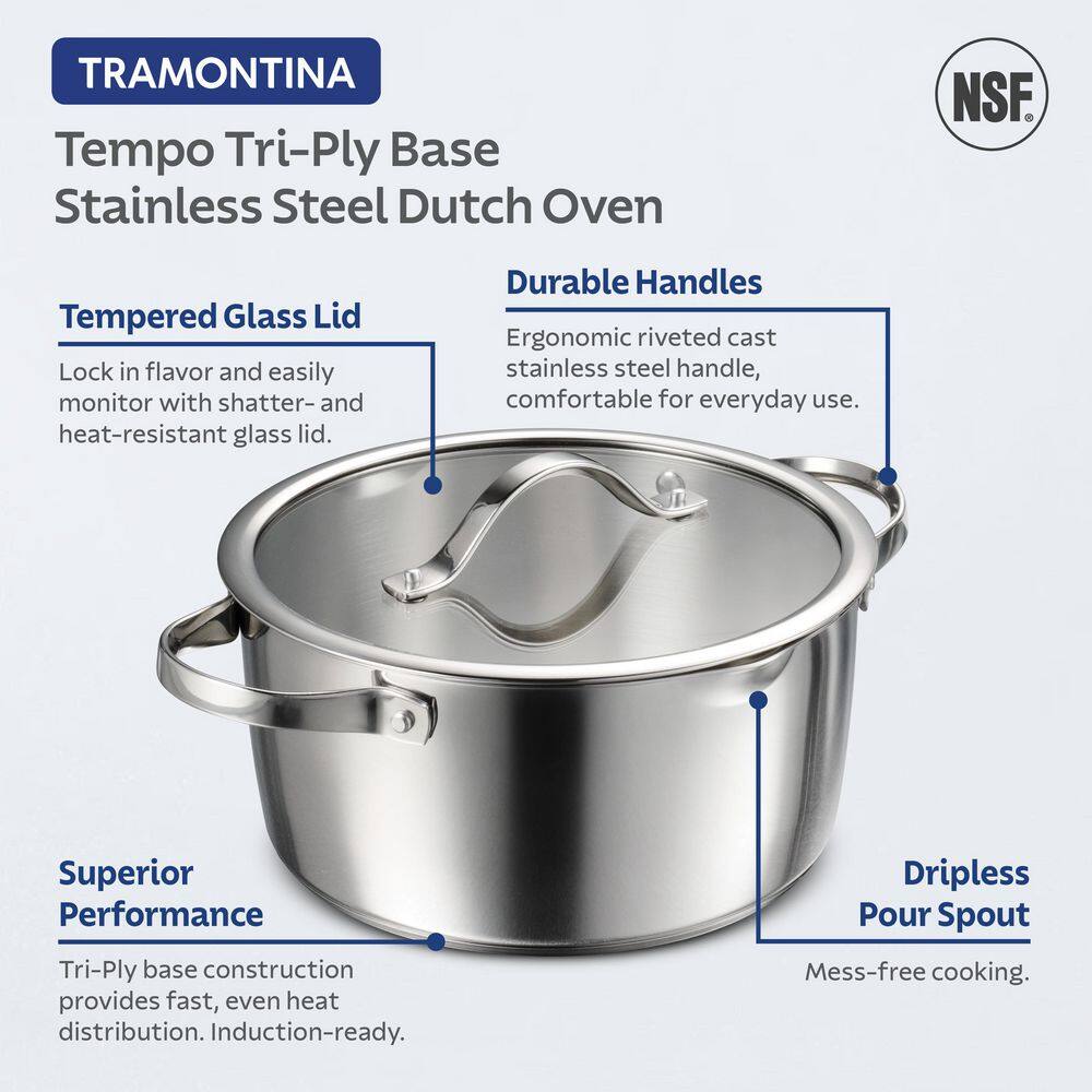 Tramontina Tempo 5 Qt. Tri-Ply Base Stainless Steel Covered Dutch Oven