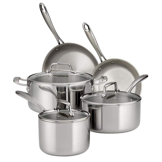 Tramontina 8 Piece Tri-Ply Clad Stainless Steel Cookware Set With Glass Lids