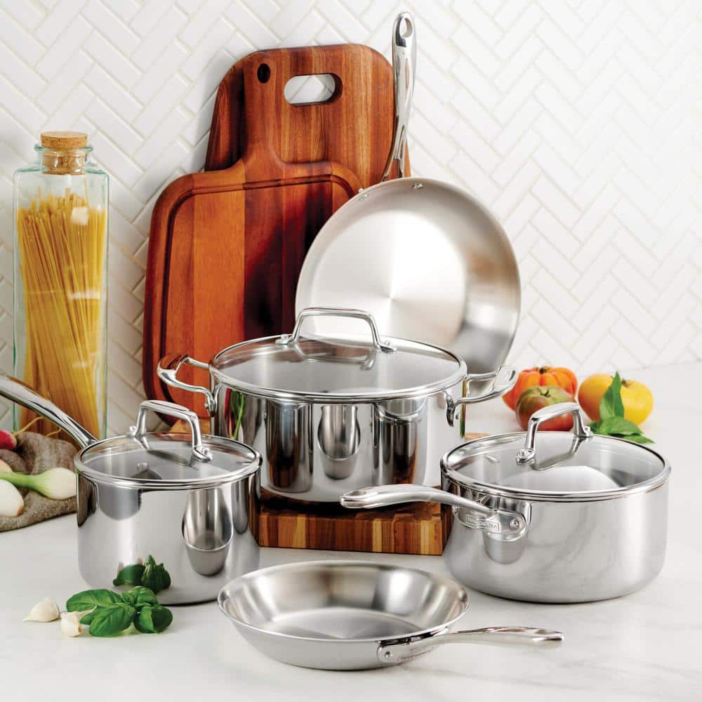 Tramontina 8 Piece Tri-Ply Clad Stainless Steel Cookware Set With Glass Lids