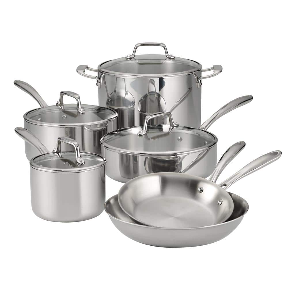 Tramontina 10 Piece Tri-Ply Clad Stainless Steel Cookware Set With Glass Lids