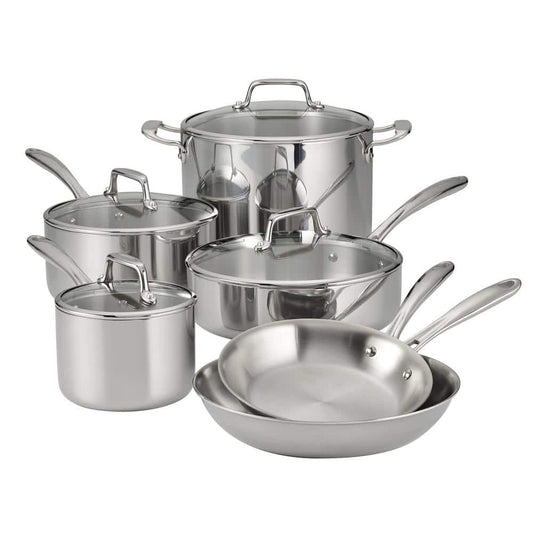 Tramontina 10 Piece Tri-Ply Clad Stainless Steel Cookware Set With Glass Lids