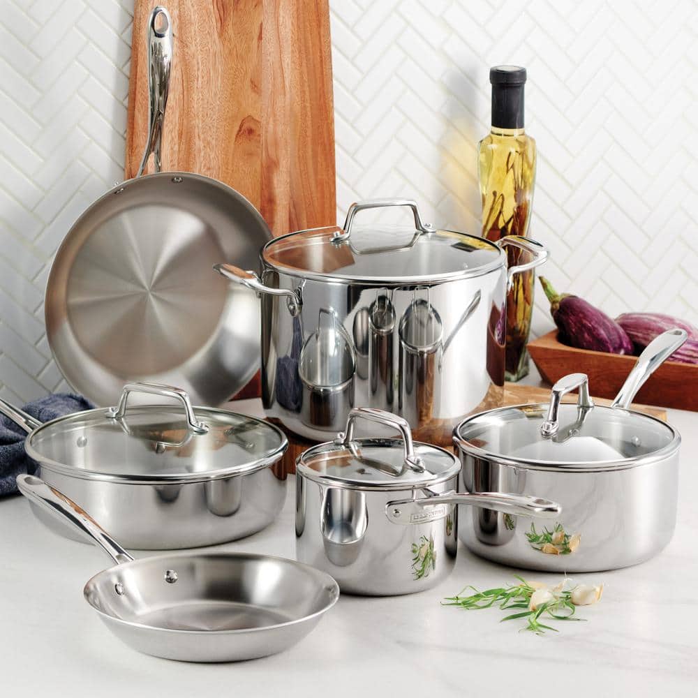 Tramontina 10 Piece Tri-Ply Clad Stainless Steel Cookware Set With Glass Lids