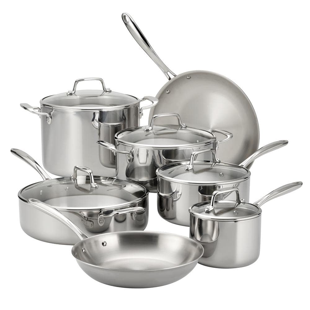 Tramontina 12 Piece Tri-Ply Clad Stainless Steel Cookware Set With Glass Lids