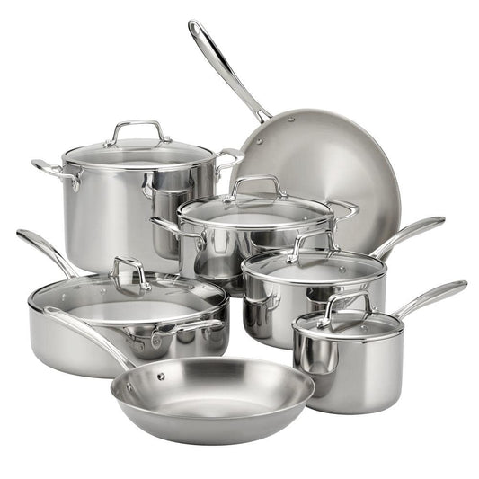 Tramontina 12 Piece Tri-Ply Clad Stainless Steel Cookware Set With Glass Lids