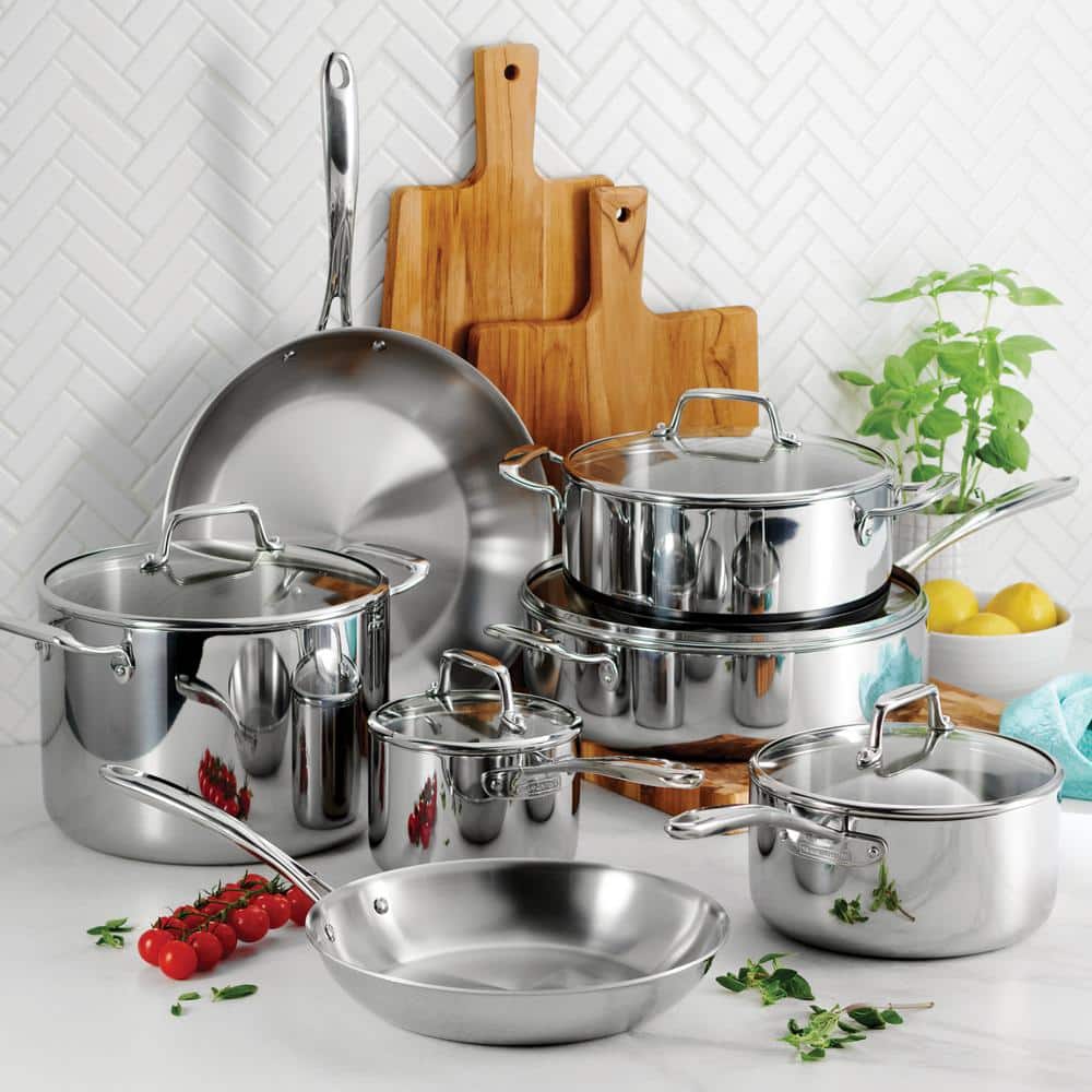 Tramontina 12 Piece Tri-Ply Clad Stainless Steel Cookware Set With Glass Lids