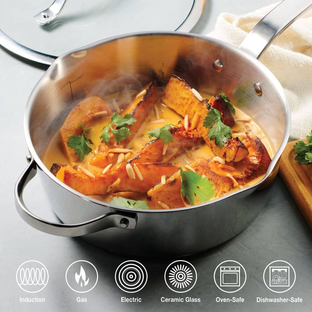 Tramontina Tempo 3.5 Qt. Tri-Ply Base Stainless Steel Covered Deep Saute Pan