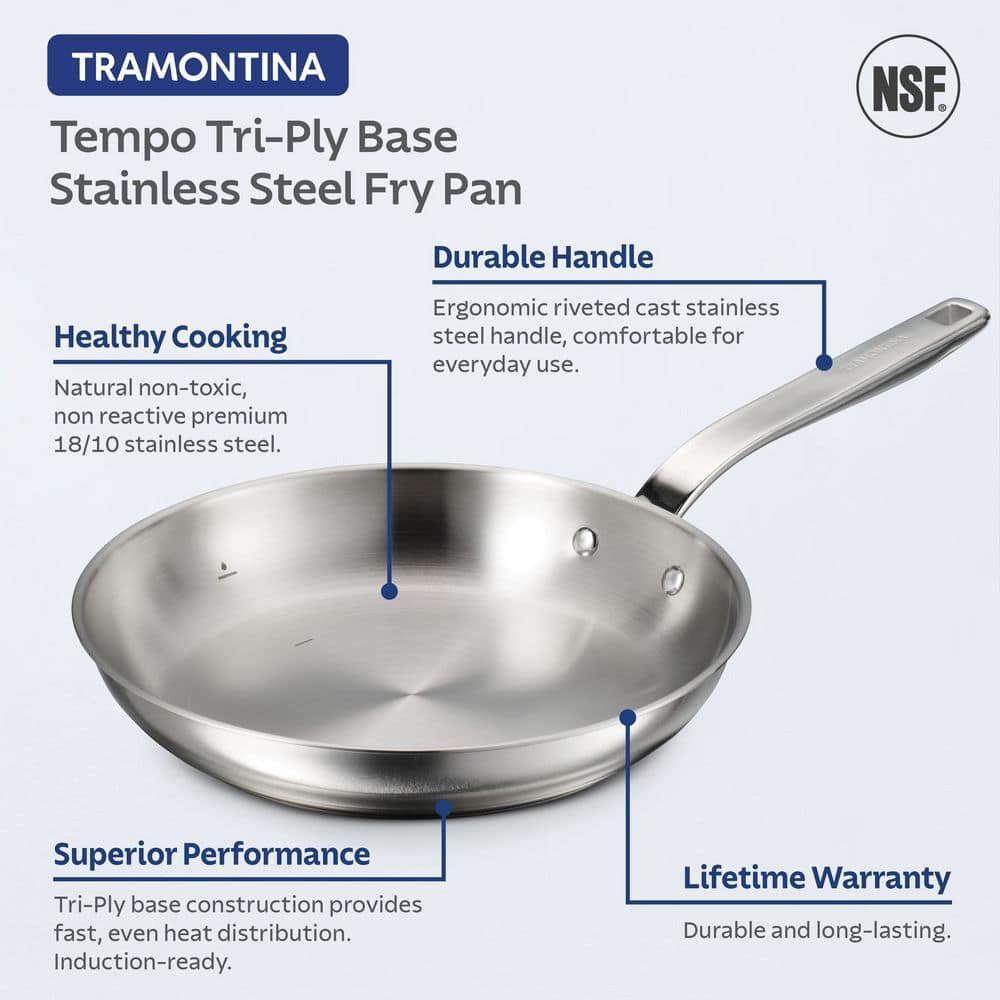Tramontina Tempo Tri-Ply Base 10 In. Stainless Steel Frying Pan, Induction-Ready, Oven-Safe, Dishwasher-Safe
