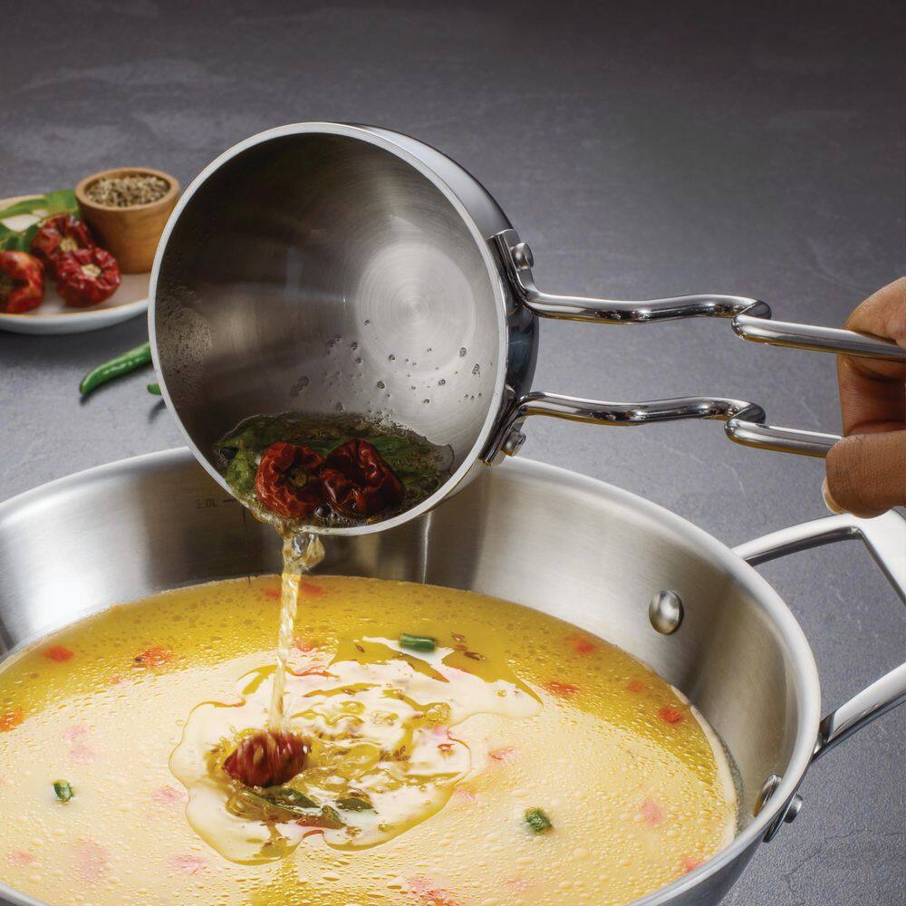 Tramontina Utsava 4 In. Tri-Ply Clad Stainless Steel Tadka Frying Pan With Long Handle