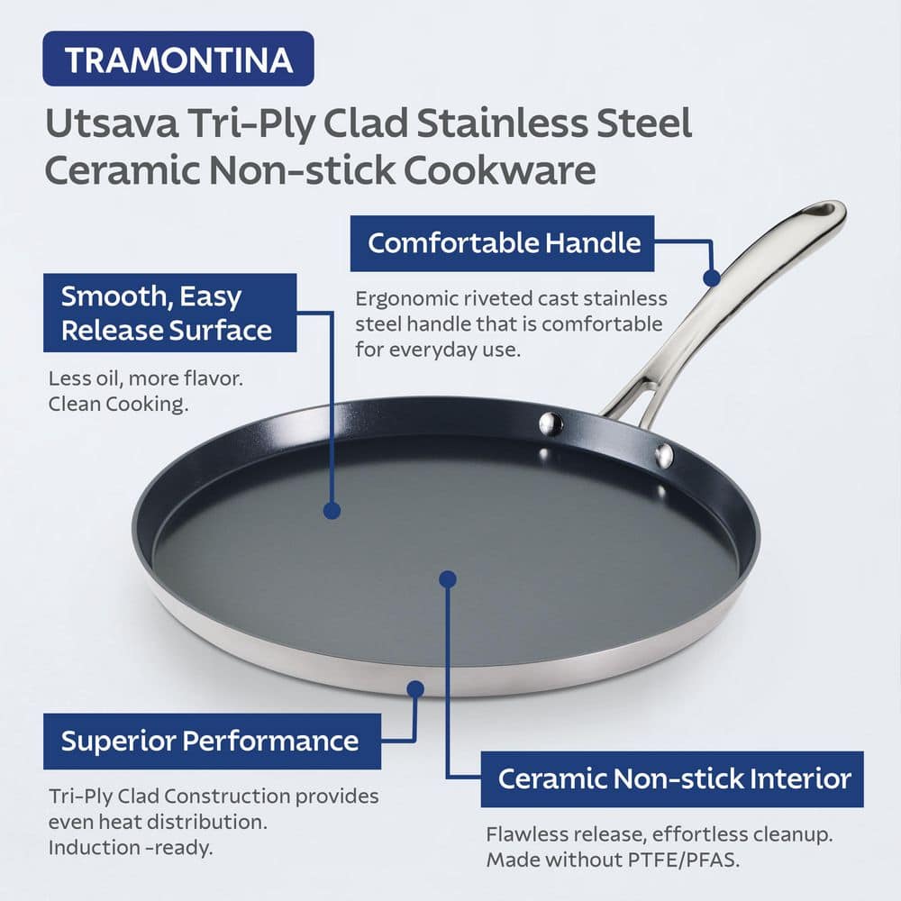 Tramontina Utsava 11 In. Ceramic-Coated Stainless Steel Dosa Frying Pan Tawa