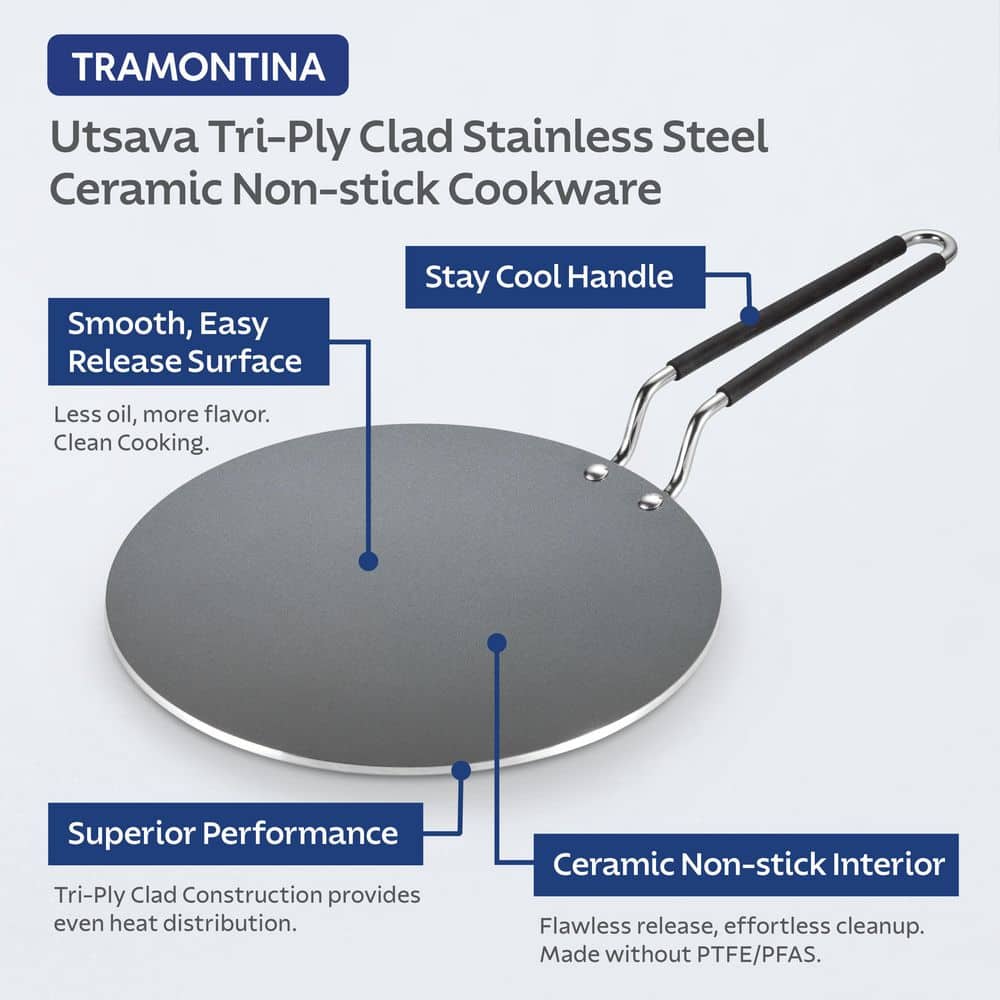 Tramontina Utsava 10.5 In. Ceramic-Coated Non-Stick Stainless Steel Frying Pan Concave Tawa