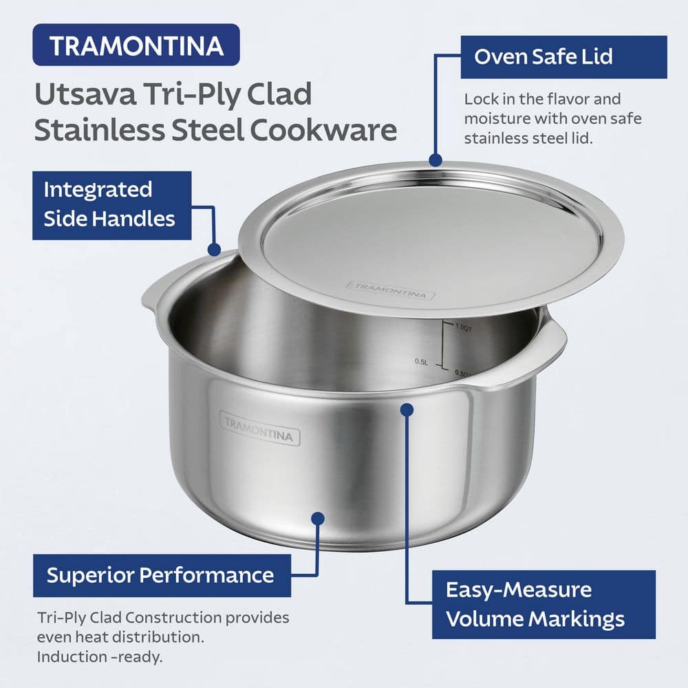Tramontina Utsava 3.4 Qt. Tri-Ply Clad Stainless Steel Tope With Lid