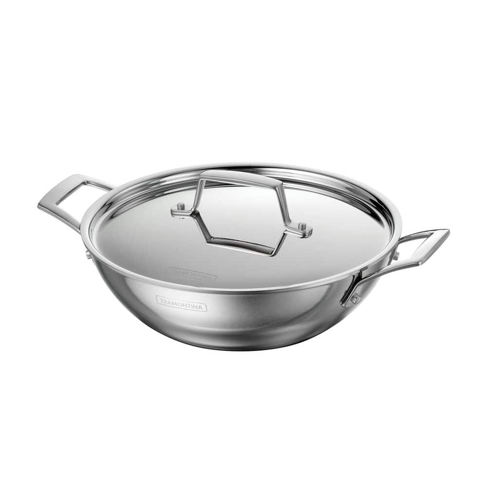 Tramontina Utsava 2.75 Qt. Pre-Seasoned Cast Iron Kadai With Lid – 10 In. Dia, Gas/Electric/Induction Compatible, Cooking Pan
