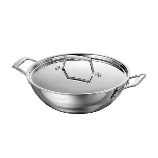 Tramontina Utsava 2.75 Qt. Pre-Seasoned Cast Iron Kadai With Lid – 10 In. Dia, Gas/Electric/Induction Compatible, Cooking Pan