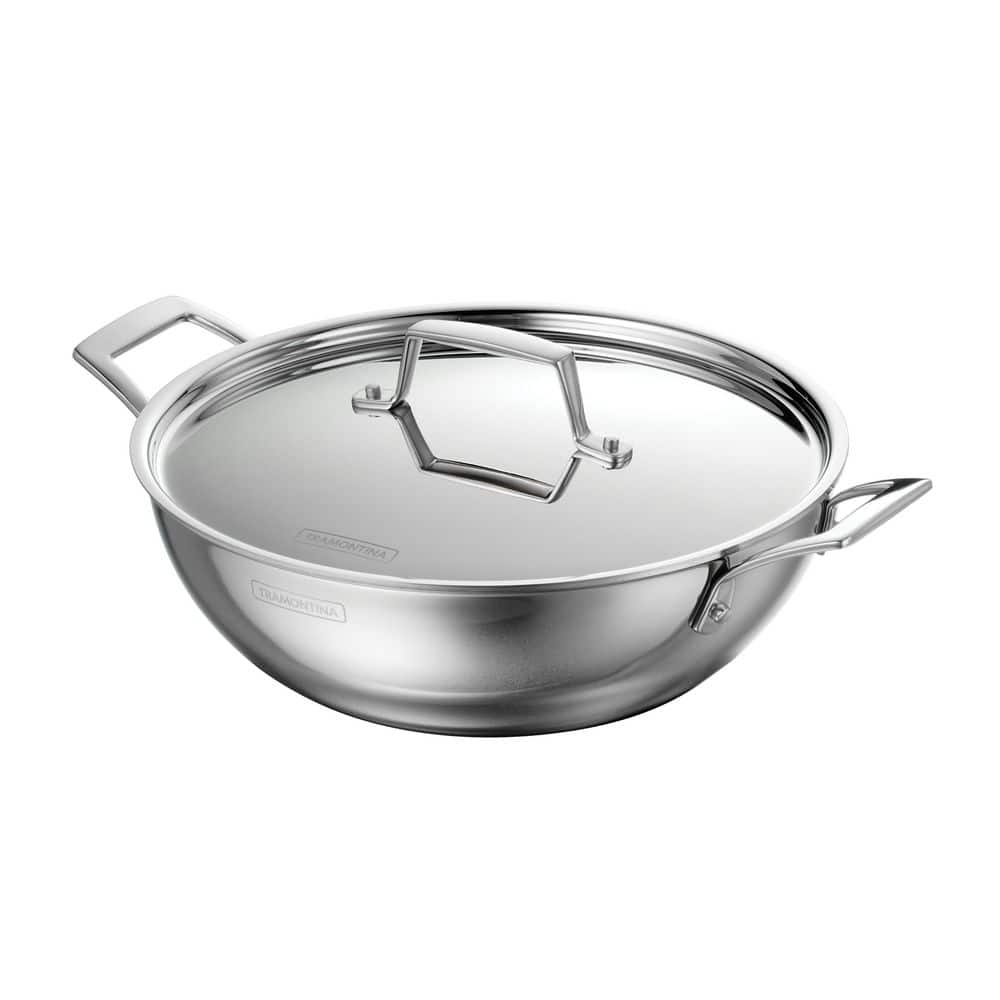 Tramontina Utsava 4 Qt. Tri-Ply Clad Stainless Steel Kadai Pan With Lid, 10 In. – Induction And Gas Compatible