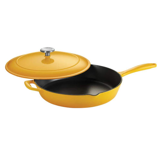 Tramontina Bestow 12 In. Enameled Cast Iron Skillet In Sunrise Yellow With Lid