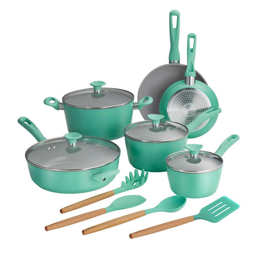 Tramontina Solara 14-Piece Aluminum Ceramic Cookware Set In Teal