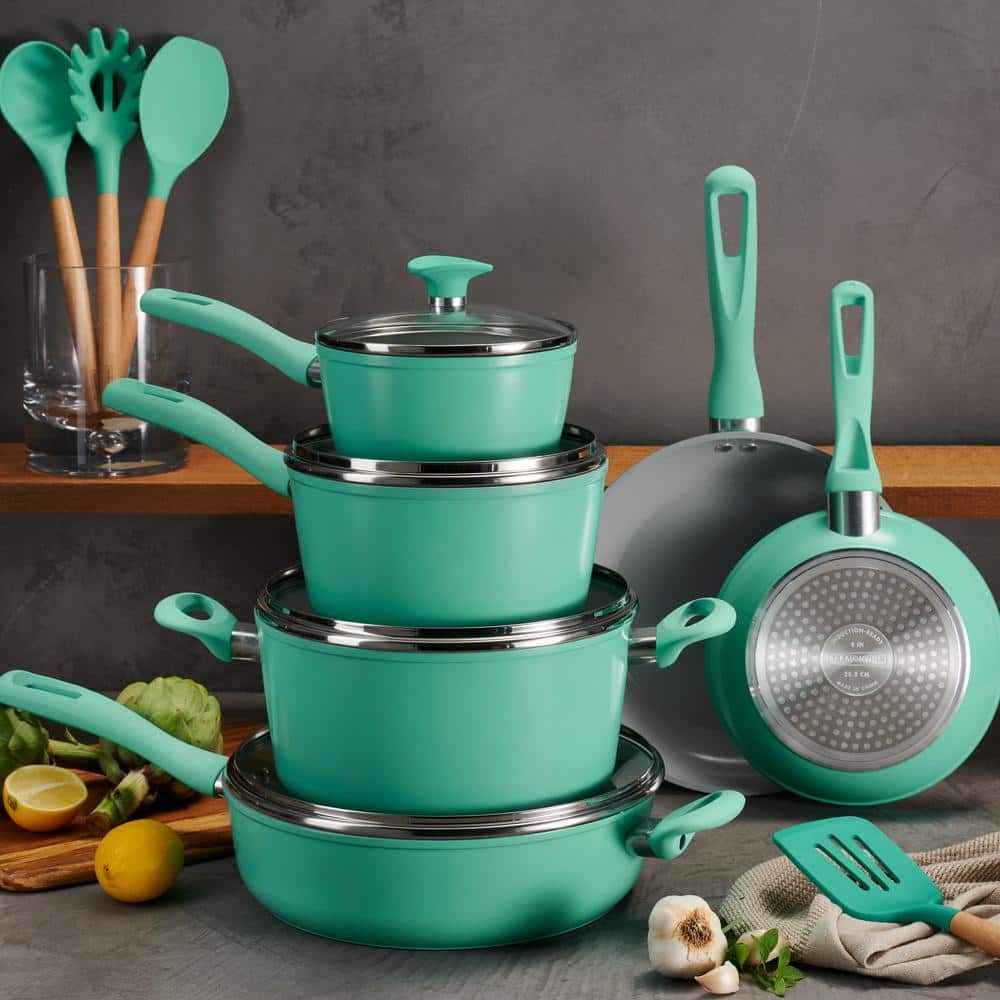 Tramontina Solara 14-Piece Aluminum Ceramic Cookware Set In Teal