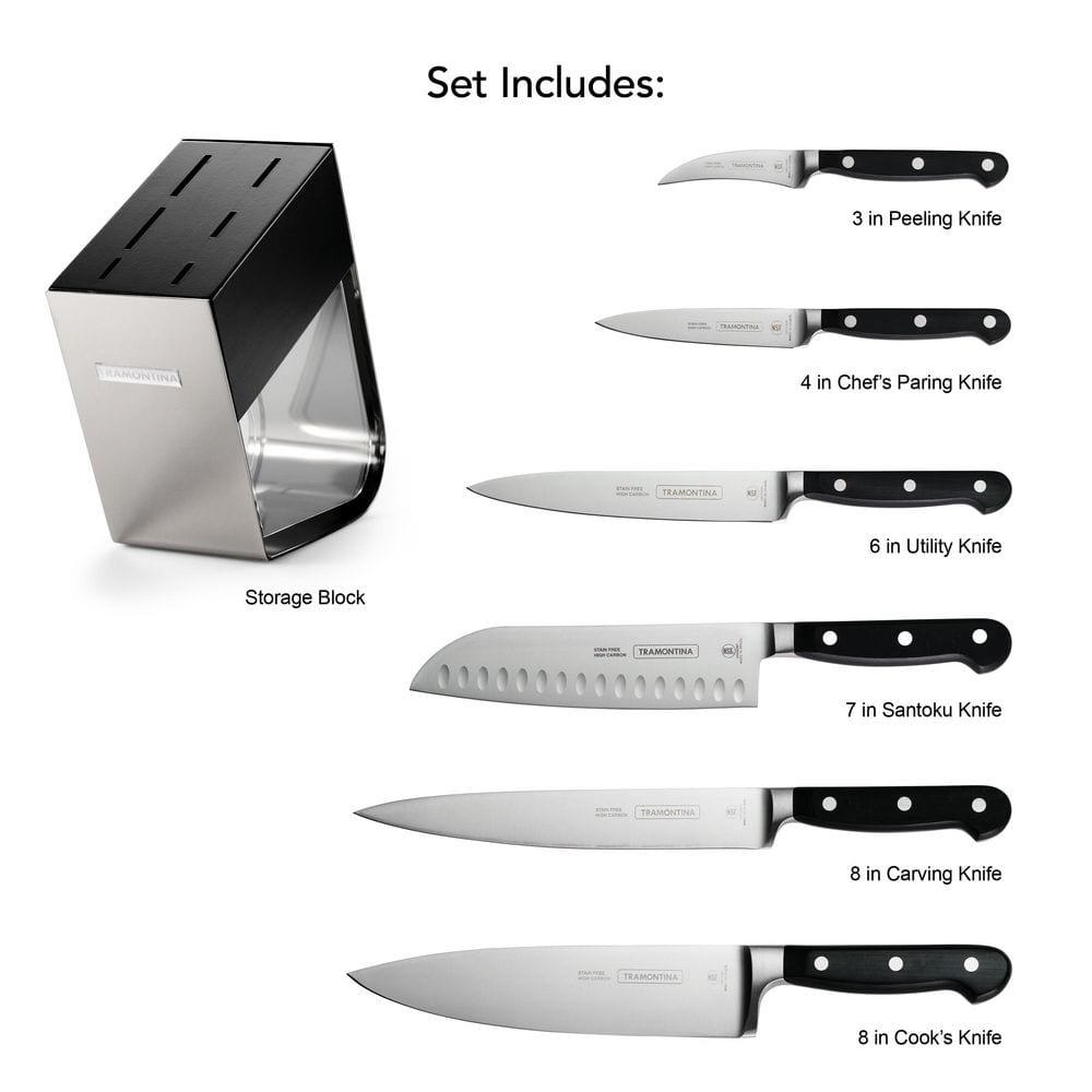 Tramontina Pro Series Forged 7-Piece Knife Block Set - High-Carbon Steel Blades