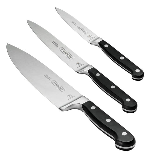 Tramontina Pro Series 3-Piece Knife Set - Includes 8" Chef's Knife, 6" Utility Knife, And 4" Paring Knife - High-Carbon Steel Blade