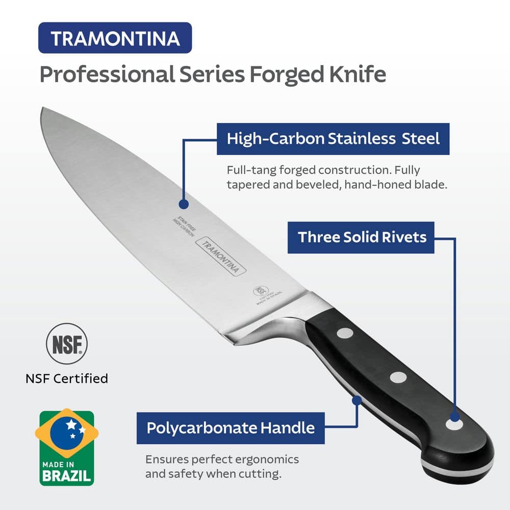 Tramontina Pro Series 3-Piece Knife Set - Includes 8" Chef's Knife, 6" Utility Knife, And 4" Paring Knife - High-Carbon Steel Blade