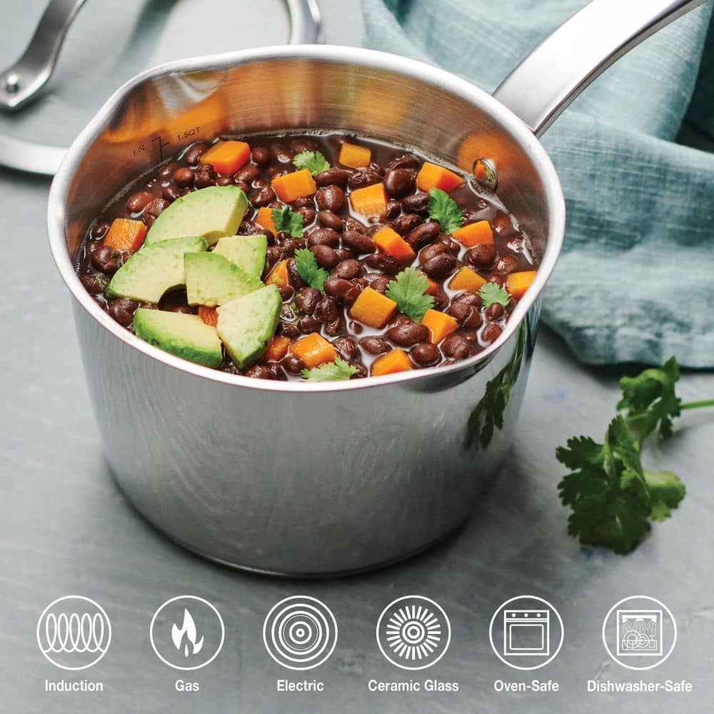 Tramontina Tempo 2 Qt. Tri-Ply Base Stainless Steel Covered Saucepan