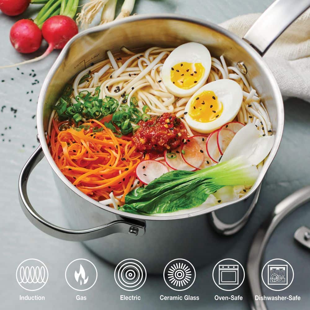 Tramontina Tempo 4 Qt. Tri-Ply Base Stainless Steel Covered Saucier Pan