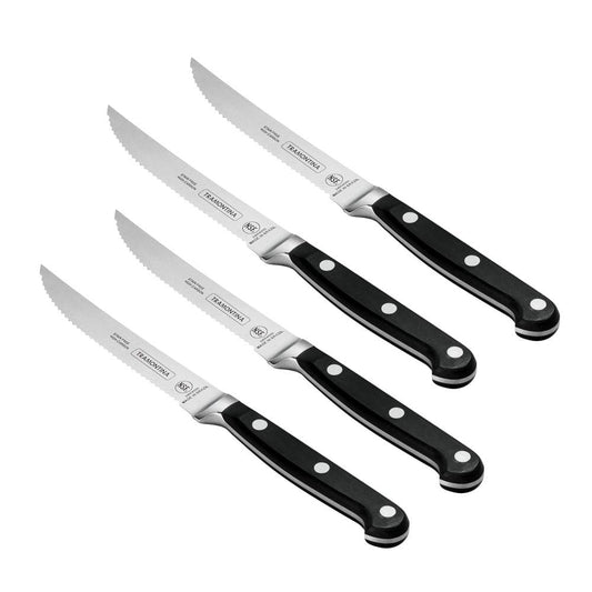 Tramontina Pro Series 5 Inch High-Carbon Steel Full Tang Forged Serrated Steak Knife With Nylon Handle (Set Of 4)