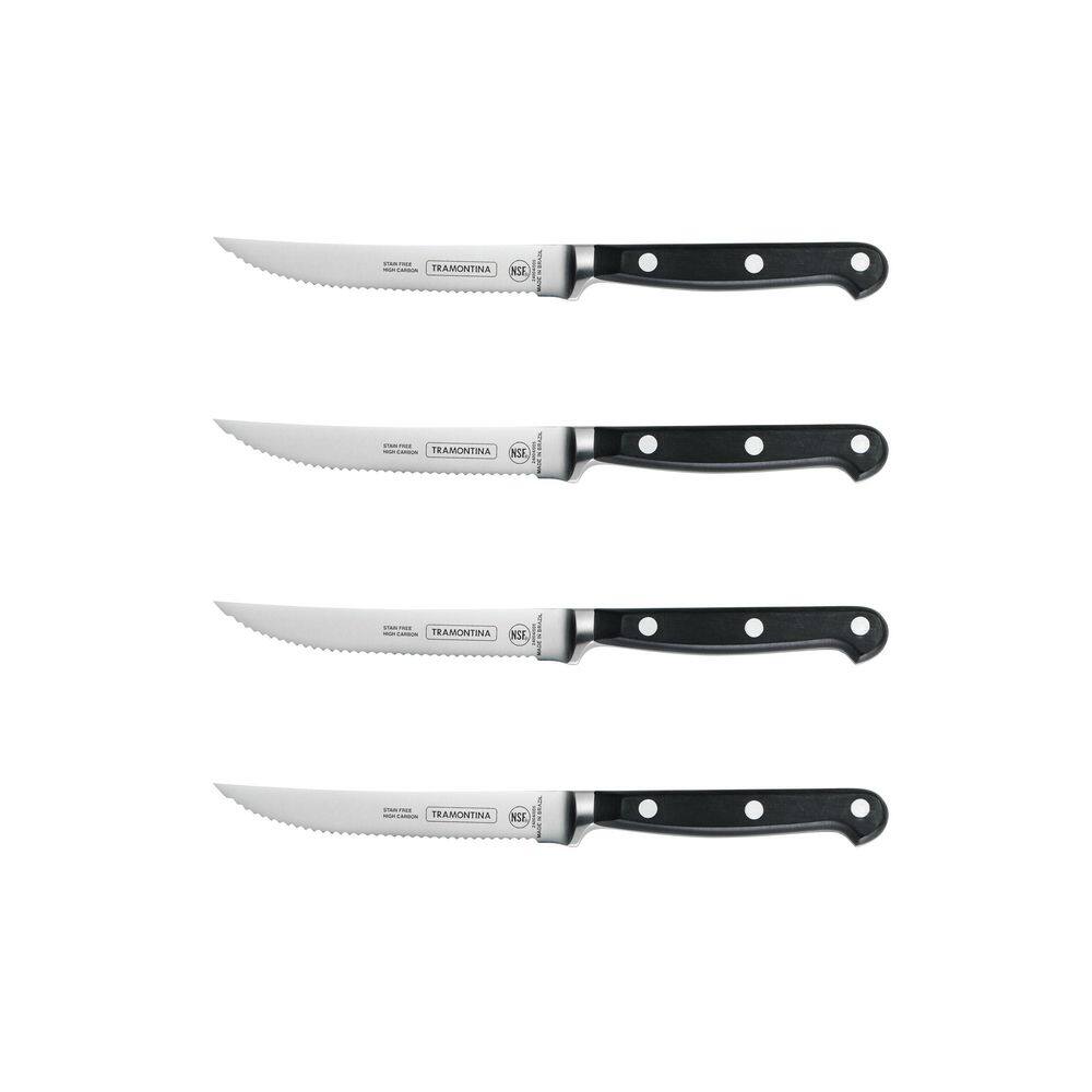 Tramontina Pro Series 5 Inch High-Carbon Steel Full Tang Forged Serrated Steak Knife With Nylon Handle (Set Of 4)